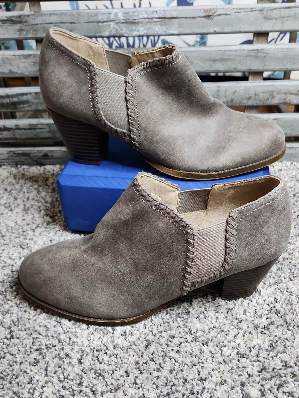 Life Stride Gray Suede Slip-On Ankle Booties